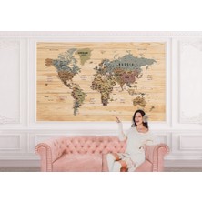the mr east Ingilizce Dünya Haritası Duvar Kağıdı Ahşap Görünümlü Detaylı -1813