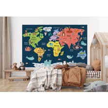 the mr east Dünya Haritası Çocuk ve Bebek Odası Hayvanlar Alemi Duvar KAĞIDI-3810