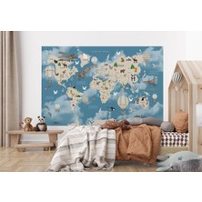 the mr east Dünya Haritası Çocuk ve Bebek Odası Hayvanlar Alemi Duvar KAĞIDI-3827