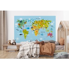 the mr east Dünya Haritası Çocuk ve Bebek Odası Hayvanlar Alemi Duvar KAĞIDI-3830