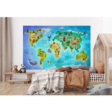 the mr east Dünya Haritası Çocuk ve Bebek Odası Hayvanlar Alemi Duvar KAĞIDI-3800