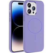 Techaks iPhone 14 Pro Max Kılıf M-Safe Şarj Özellikli Metal Kamera Çerçeveli Zore Edi Silikon Kapak - Lila