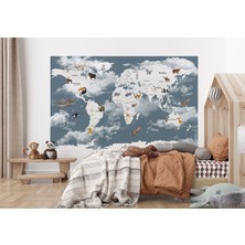 the mr east Dünya Haritası Çocuk ve Bebek Odası Hayvanlar Alemi Duvar KAĞIDI-3818