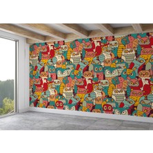 the mr east Sevimli Renkli Baykuşlar Desenli Duvar KAĞIDI-5710