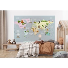 the mr east Dünya Haritası Çocuk ve Bebek Odası Hayvanlar Alemi Duvar KAĞIDI-3816