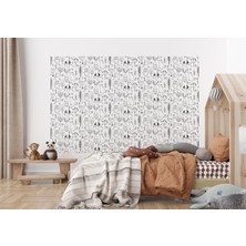 the mr east Siyah Beyaz Sevimli Doğa Hayvanları Temalı Öğretici Çocuk Odası Duvar KAĞIDI-5727