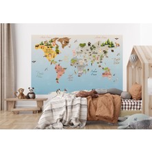 the mr east Dünya Haritası Çocuk ve Bebek Odası Hayvanlar Alemi Duvar KAĞIDI-3824
