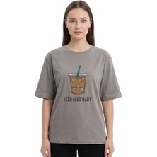 Iced Baskı Enfield&co Kadın T-Shirt Iced Gri
