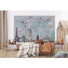 the mr east Dünya Haritası Çocuk ve Bebek Odası Hayvanlar Alemi Duvar KAĞIDI-3820