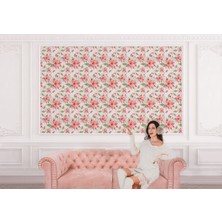 the mr east Pembe Çiçek ve Yaprak Desenli Duvar KAĞIDI-5588