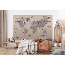 the mr east Dünya Haritası Çocuk ve Bebek Odası Hayvanlar Alemi Duvar KAĞIDI-3814