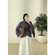 Moda Aksa 2000 Bel Detaylı Ekose Mavi Geçişli Gömlek