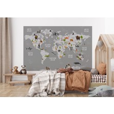 the mr east Dünya Haritası Çocuk ve Bebek Odası Hayvanlar Alemi Duvar KAĞIDI-3794