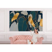 the mr east Altın Detaylı Tropical Yapraklar Desenli Duvar KAĞIDI-5623