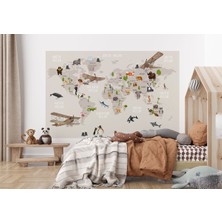 the mr east Dünya Haritası Çocuk ve Bebek Odası Hayvanlar Alemi Duvar KAĞIDI-3797