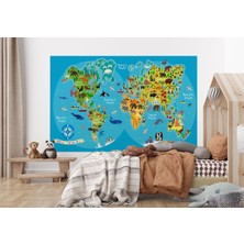 the mr east Dünya Haritası Çocuk ve Bebek Odası Hayvanlar Alemi Duvar KAĞIDI-3805