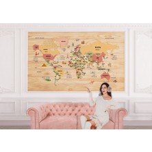 the mr east Ahşap Görünümlü Türkçe Dünya Haritası Dekoratif Duvar KAĞIDI-2088