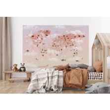 the mr east Dünya Haritası Çocuk ve Bebek Odası Hayvanlar Alemi Duvar KAĞIDI-3799