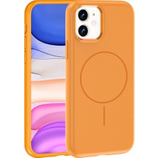 Techaks iPhone 11 Kılıf M-Safe Şarj Özellikli Metal Kamera Çerçeveli Zore Edi Silikon Kapak - Turuncu