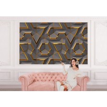 the mr east 3D Görünümlü Altın Detaylı Geometrik Desen Duvar KAĞIDI-5608
