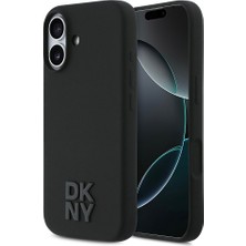 iPhone 17 Uyumlu Kılıf Dkny Orjinal Lisanslı M-Safe Şarj Özellikli Metal Logolu Silikon Kapak Siyah