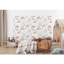 the mr east Çocuk Odası Suluboya Gökkuşağı Yağmur ve Bulutları Iskandinav Stili Duvar KAĞIDI-5527