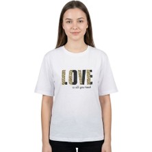 Leopar Baskı Enfield&co Kadın T-Shirt Love Ekru