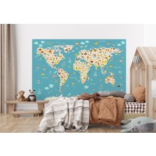the mr east Dünya Haritası Çocuk ve Bebek Odası Hayvanlar Alemi Duvar KAĞIDI-3776