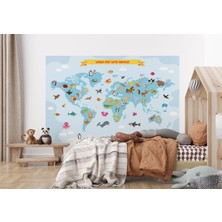 the mr east Dünya Haritası Çocuk ve Bebek Odası Hayvanlar Alemi Duvar KAĞIDI-3791
