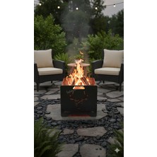 Vezüf 4 Portatif Mangal Ateş Çukuru 2 mm Saç Lazer Kesim Demonteli Siyah