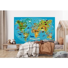 the mr east Dünya Haritası Çocuk ve Bebek Odası Hayvanlar Alemi Duvar KAĞIDI-3788