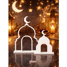 Glam Dekorasyon Beyaz Camii Ramazan Dekoratif 2’li Set Hediyelik Islami Dekorasyon Masa Sofra Süsü Ramazan Bayramı