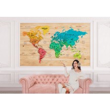 the mr east Ingilizce Dünya Haritası Duvar Kağıdı Ahşap Görünümlü Detaylı -1817