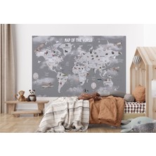 the mr east Dünya Haritası Çocuk ve Bebek Odası Hayvanlar Alemi Duvar KAĞIDI-3811