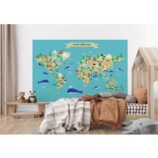 the mr east Çocuk ve Bebek Odası Dünya Haritası Duvar Kağıdı Hayvanlar Alemi Eğitici ve Öğretici -3829