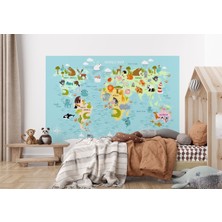 the mr east Dünya Haritası Çocuk ve Bebek Odası Hayvanlar Alemi Duvar KAĞIDI-3782