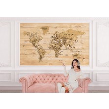 the mr east Ingilizce Dünya Haritası Duvar Kağıdı Ahşap Görünümlü Detaylı -1810