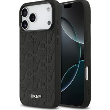 iPhone 17 Pro Max Uyumlu Kılıf Dkny Lisanslı M-Safe Özellikli 3D Yazılı Grid Pattern Kapak Siyah