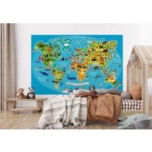 the mr east Dünya Haritası Çocuk ve Bebek Odası Hayvanlar Alemi Duvar KAĞIDI-3808