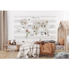 the mr east Dünya Haritası Çocuk ve Bebek Odası Hayvanlar Alemi Duvar KAĞIDI-3812
