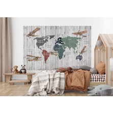 the mr east Dünya Haritası Çocuk ve Bebek Odası Hayvanlar Alemi Duvar KAĞIDI-3804