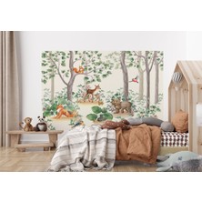 the mr east Suluboya Görünümlü Sevimli Hayvanlar Desenli Duvar Kağıdı Kreş Okul POSTERI-5630