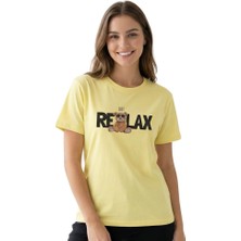 Ayıcık  Baskı Enfield&co Kadın T-Shirt Relax Sarı