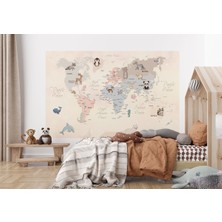 the mr east Dünya Haritası Çocuk ve Bebek Odası Hayvanlar Alemi Duvar KAĞIDI-3809