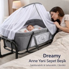 Yognetic Dreamy Sallanabilir & Sabitlenebilir Cibinlikli Anne Yanı Sepet Beşik - Kahve