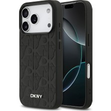 iPhone 17 Pro Uyumlu Kılıf Dkny Lisanslı M-Safe Şarj Özellikli 3D Yazılı Grid Pattern Kapak Siyah