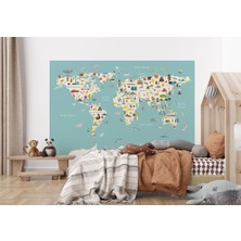 the mr east Dünya Haritası Çocuk ve Bebek Odası Hayvanlar Alemi Duvar KAĞIDI-3786