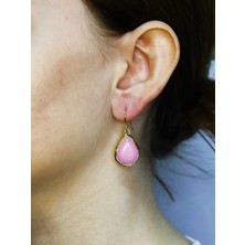 Esha Doğal Taş Ceyt Taşı Kadın Altın Kaplama Küpe EUKU30P