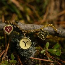 MiraveLux  925 Ayar Gümüş Zincirli Kişiye Özel Harf Mineli Motifli Kadın Bileklik