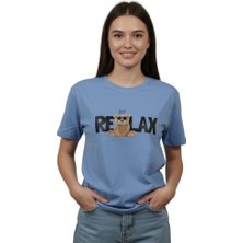 Ayıcık  Baskı Enfield&co Kadın T-Shirt Relax Bebe Mavi